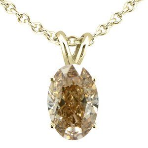 1 Carat Fancy Brown Oval Diamond Solitaire Pendant Necklace 14K Yellow Gold IGI